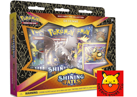 Pokemon Shining Fates Mad City Pin Party Collection - Dedenne Promo Card & Enamel Pin